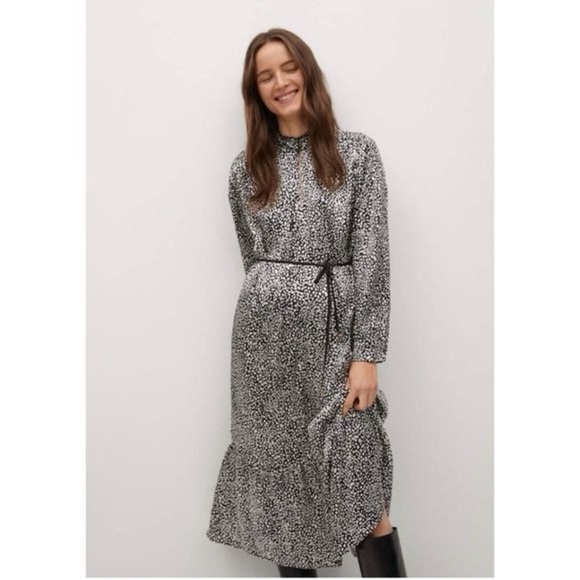 MANGO Elegant Animal Print Long Sleeved Maxi Dress Size 4 - Picture 1 of 15